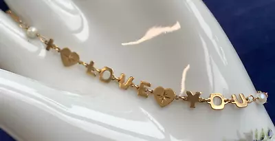 14K Yellow Gold  I Love You  Bracelet 2.69g Fine Jewelry 9  Faux Pearl • $229.95