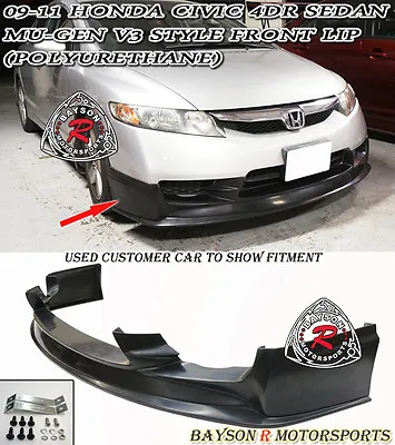 Fits 09-11 Honda Civic 4dr Sedan Mu-gen V3 Style Front Bumper Lip (Urethane) • $179.99