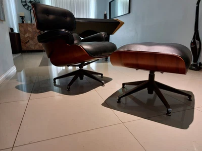 $320 • Buy Replica Tall Charles Eames Lounge & Ottoman In Rosewood & Black Italian Leather