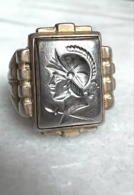 Men's 925 Sterling Silver And Hematite Intaglio Ancient Warrior Ring Sz. 9-9.25 • $47