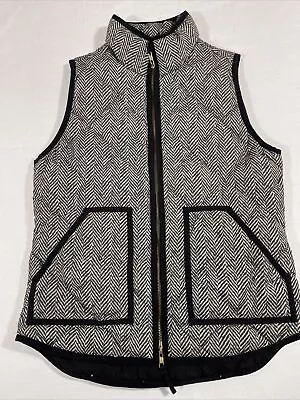 J. Crew Women's Quilted Puffer Vest Black And White Full Zip Herringbone Size M • $18.99