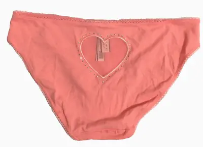 Victorias Secret Pink Cocktail Heart Mesh Back Studs Bikini Panties Size L Modal • $23.50