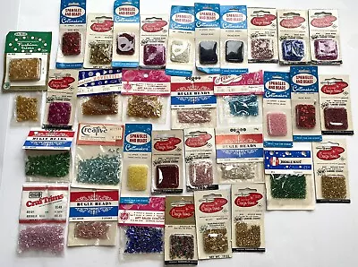 Vintage Lot Of Glass Craft Beads NOS 34 Packs Bugle- Seed- Beads Craft House • $24