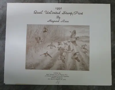 1992 Quail Unlimited Print & Stamp-Hedgerow-Bobwhites-Maynard Reece-#495/2000 • $105