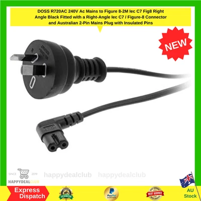 $11.99 • Buy R720AC DOSS 240V Ac Mains To Figure 8-2M Iec C7 Fig8 Right Angle Black Fitted