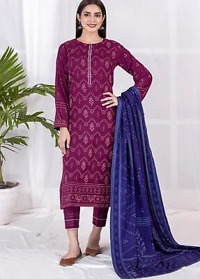 Lakhany 3 Piece Unstitched Printed Cashmi Vool Suit CVC-1018-A • £24.99