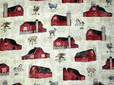 Fat Quarter Fabric  Barns Weather Vane Farm Rooster  Country  Quilting Treasure • $2.99