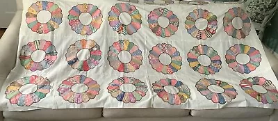 Vtg Unfinished Quilt Top Dresden Plate Complete Top Feed Sack Fabric 64 X 80 • $150