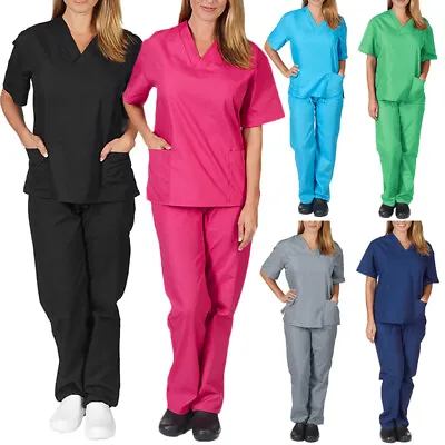 Men Women Doctor Medical Scrub Set Top Long Pants Hospital Nursing Uniform Suit☆ • $15.61