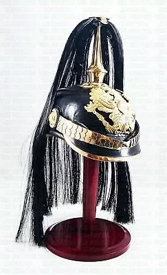 Prussian Leather Helmet Spiked Imperial German Pickelhaube Helmet W/ Black Plume • $163.55