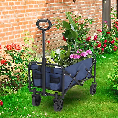 Collapsible Folding Wagon Cart Portable Camping Utility Wagon For Fishing Blue • $47.99