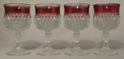 Indiana Kings Crown Diamond Point Wine/Water Glasses Cranberry Ruby (Set Of 4) • $15.99