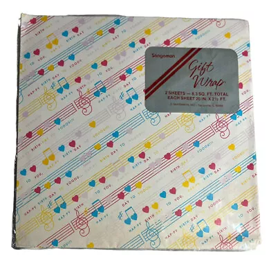 Musical Birthday Gift Wrap NOS Sealed Notes Staff Hearts Song Vtg Rare Colorful • $9.99