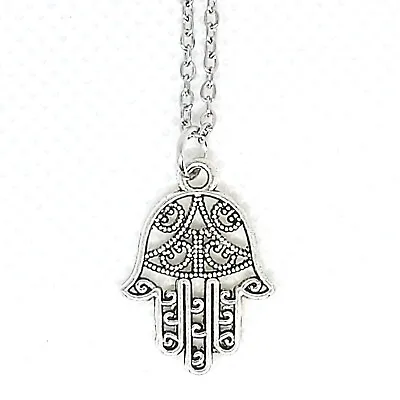 Tibetan Silver Hamsa Hand Of God Pendant Necklace On Silver Extendable Chain • £4