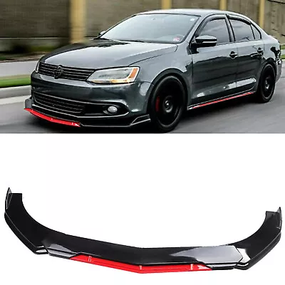 $39.99 • Buy Glossy Black+Red For VW Jetta MK6 MK7 Front Bumper Lip Spoiler Splitter