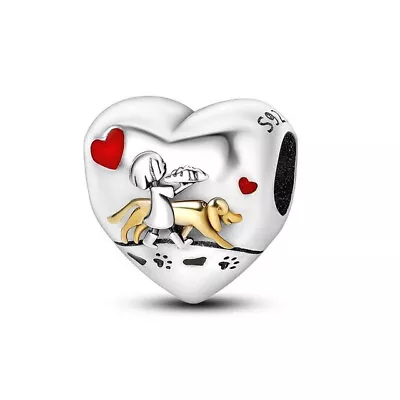 Genuine 925 Sterling Silver Get Together All The Way Dog Puppy Love Heart Charm  • £14.99
