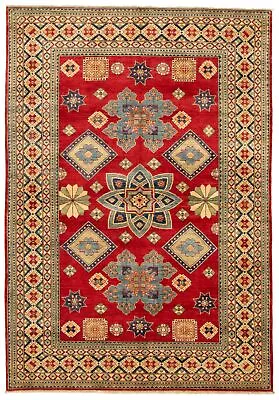 Hand-Knotted Geometric Carpet 6'7  X 9'7  Traditional Wool Area Rug • $898