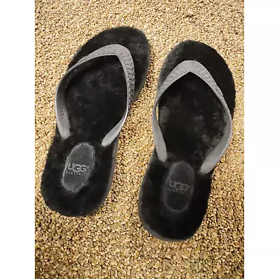 UGG Australia Black Fur Thong Sandals Size 7 W New No Box  • $50