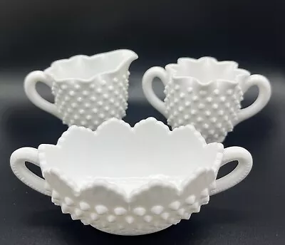 Vintage Fenton Hobnail Milk Glass  Dish Creamer And Sugar Bowl Marked Fenton • $23.80