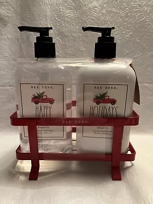 Rae Dunn Balsam Fir Hand Soap Lotion Red Metal Caddy  Set 2 X 16.3 Fl Oz • £28.90