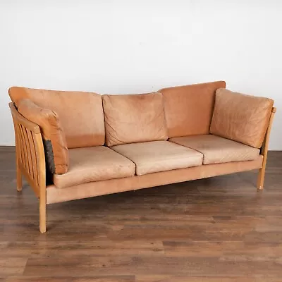 Mid Century Modern 3 Seat Vintage Leather Sofa By Stouby Of Denmark Circa 1970 • $3150