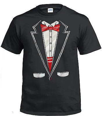 £9.99 • Buy NEW TUXEDO GILDAN COTTON T SHIRT/ Fancy Dress Joke Novelty Tee Suit With Bow Tie