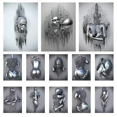 3D Abstract Metal Figure Statue Art Print Canvas Painting Poster Wall Home Decor • £4.88