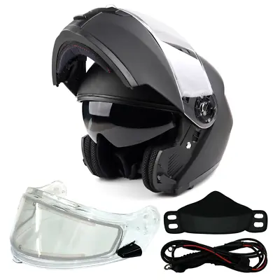 Matte Black Modular Snowmobile Helmet Electric Shield Adult Sledding Snow DOT • $135