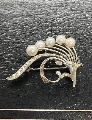 Mikimoto Brooch Pin Akoya Pearl Sterling Silver 925 Signed Baby Pearls Vintage • $89.90