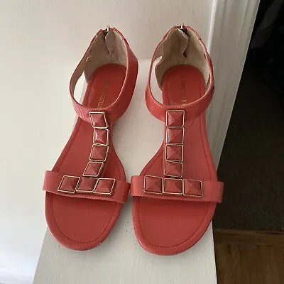 Enzo Angiolini Womens Open Toe Ankle Strap Back Zip Flat Coral Sandals Size 10M • $6.99