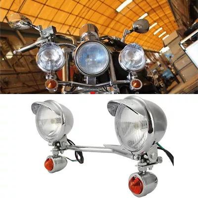 Chrome Turn Signals Spot Light Bar For Yamaha V Star 650 1100 1300 Virago Vmax • $69.99