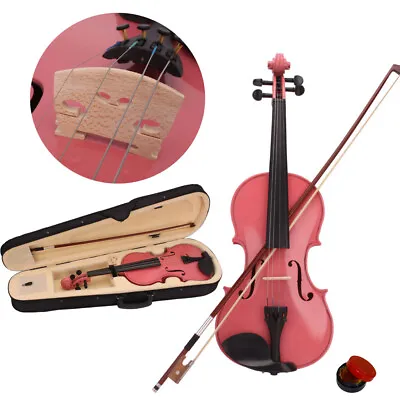 1/4 Size Kids Beginners Acoustic Violin W/Case Bow Rosin For Beginner Gift Pink • $44.79