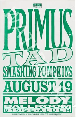 Primus - Smashing Pumpkins - 1991 Vintage Music Poster • $25.66