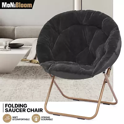 Black Folding Comfy Cozy Saucer Accent Chair Soft Faux Fur Lounge Lazy Moon Seat • $62.99