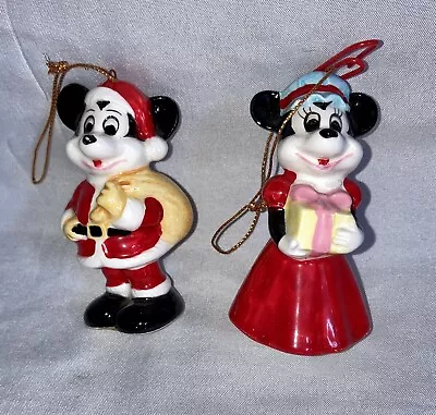 Vintage Disney Mickey And Minnie Ceramic Christmas Ornaments 3” With Stickers • $14.99