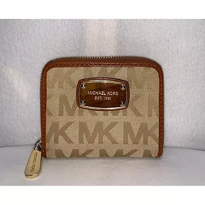Michael Kors Signature Bifold Wallet Canvas 35S2GJSF1J Beige Camel Luggage • $45.99