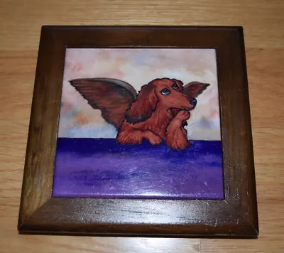 Dachshund Angel Trivet Tile Raphael Two Cherubs Art Museum Dog Wood Frame • $14.99