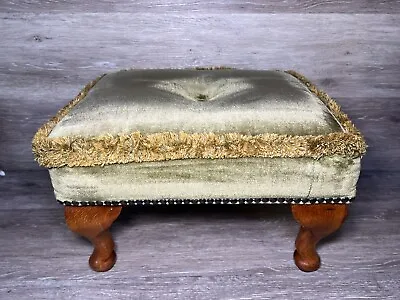Vintage Sherborne Foot Stool/Seat-Queen Anne Style Legs- Green Studded Cover • £24.99