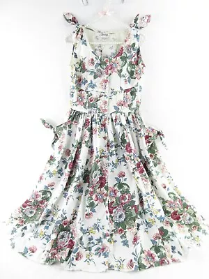 Vintage Pocket Dress Cabbage Rose Floral Cottagecore Peasant Tea Full Skirt 80s • $79.95