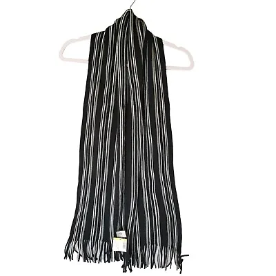 Covington Raschell Stripe Knit Scarf Mens OSFM Knit Fringe Black Gray New • $16.10