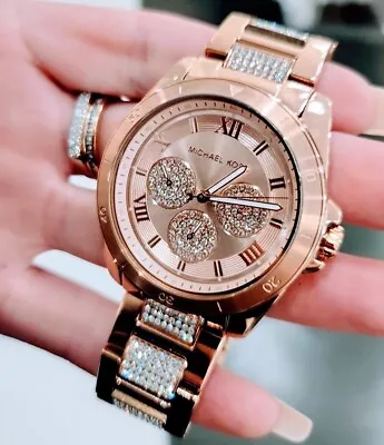 Michael Kors Alek Pave Swarovski Glitz Oversize 42mm Rose Gold Watch MK7191 $395 • $119