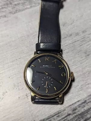 Marc By Marc Jacobs Watch Unisex Gold Tone Black Dial Leather Strap MBM1269 • $45.99