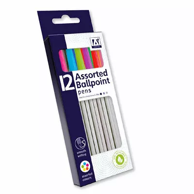 Ballpoint Pens - Assorted Bright Colour Smooth Writing Pen 12 Pack Biro Draw • £3.19