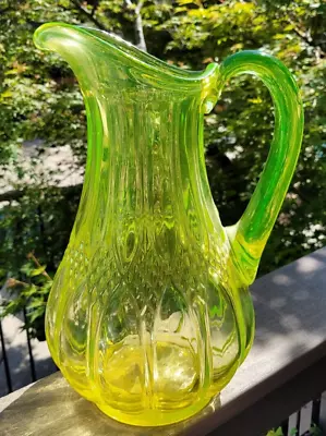 Yellow Vaseline Glass Val Saint Lambert Belgium Valambert Pitcher 1908 • $379.99