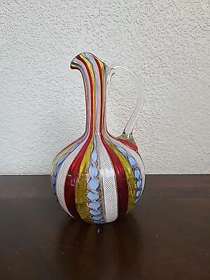 Lavorazione Arte Murano Italy Ribbon Zanfirico Latticino Art Glass Pitcher 6.25  • $125