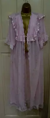 Vintage Pretty Pink Silky Soft Sheer Nylon Long Negligee Robe Size 14-16 • £3.99