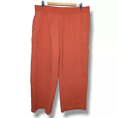 J Jill Women Large Gauze Pull On Pants Wide Leg Crinkle Stretch Waist Red Orange • $24