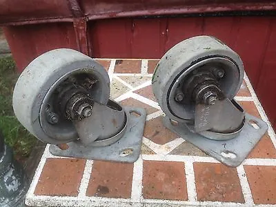 2 Vintage Industrial Metal Wheel Casters Steam Punk Swivel 4in Diam Colson • $35.99