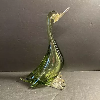 Vintage Murano Art Glass Green  Gold Fleck Duck 10” Preowned EUC • £56.05