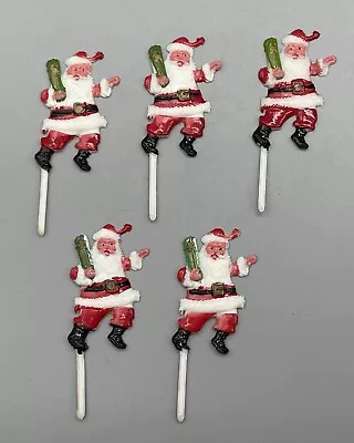 5 Vintage SANTA Cupcake Cake Toppers Decorations Plastic Picks HONG KONG • $9.99